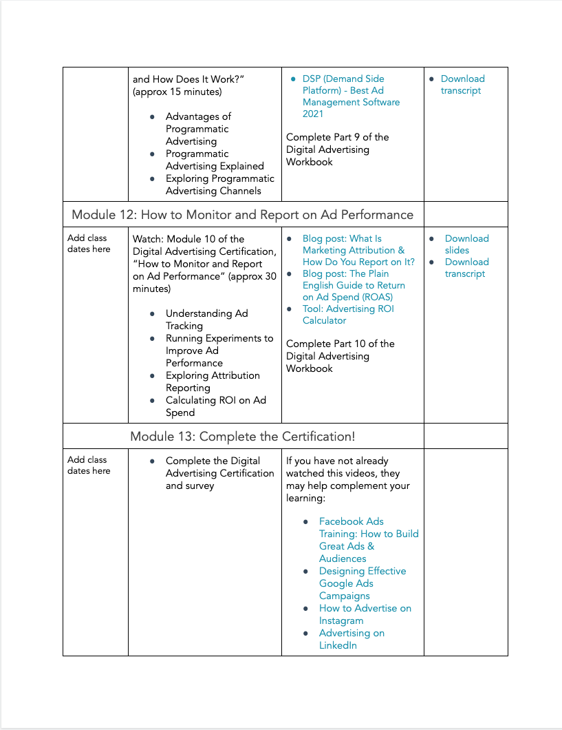 Digital Advertising Syllabus Hubspot Education Partner Program